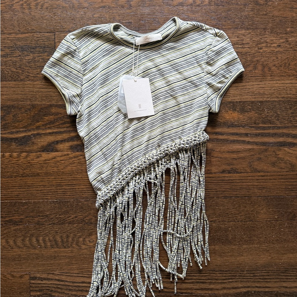 Faithfull The Brand Maceio T Shirt in Lemon & Navy Stripe